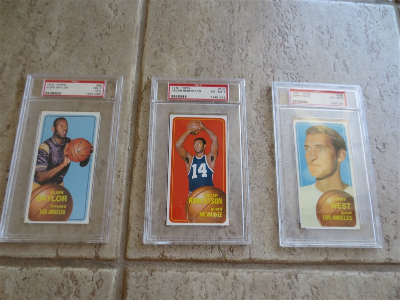(3) 1970-71 Topps Basketball Cards:  West, Robertson, and Baylor  All PSA graded in nice condition