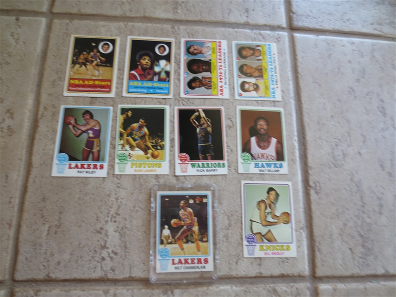 (10) 1973-74 Topps Basketball cards all superstars including Wilt, Dr.j, Rick Barry, and more!