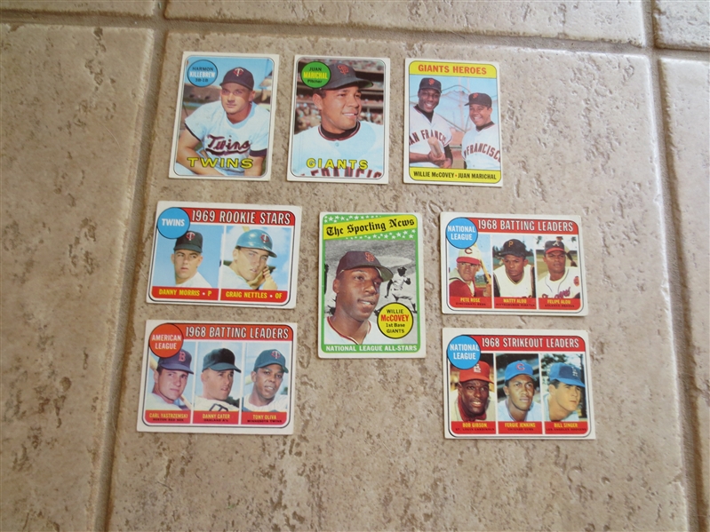 (8) 1969 Topps baseball cards with Hall of Famers