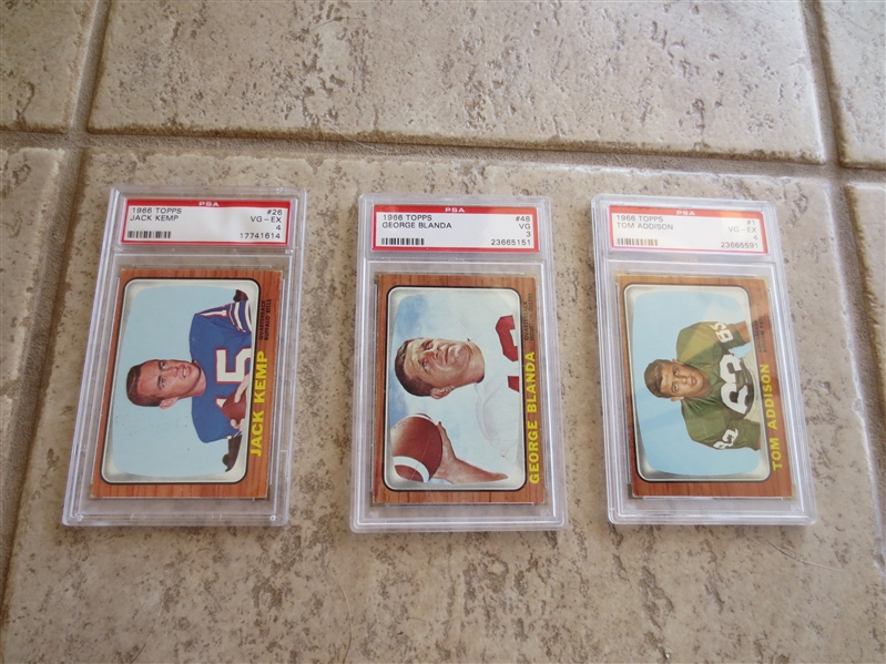(3) 1966 Topps PSA football cards:  Blanda, Kemp, Addison