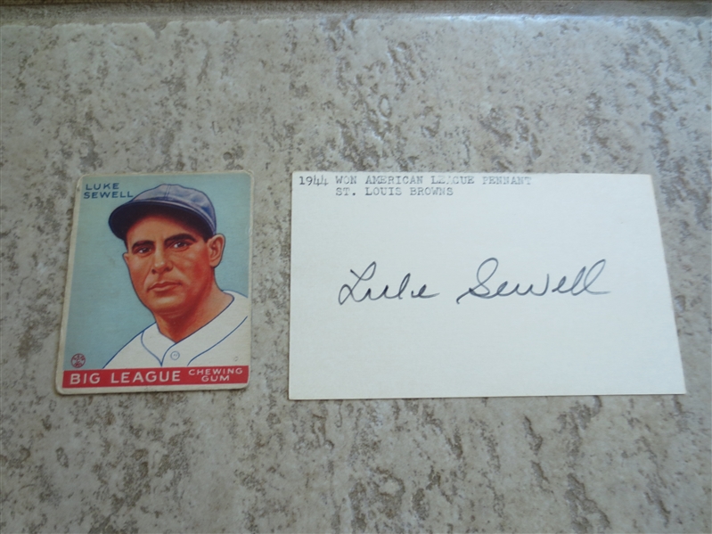 The Luke Sewell Package:  3 x 5card; 1933 Goudey; 1933 photo