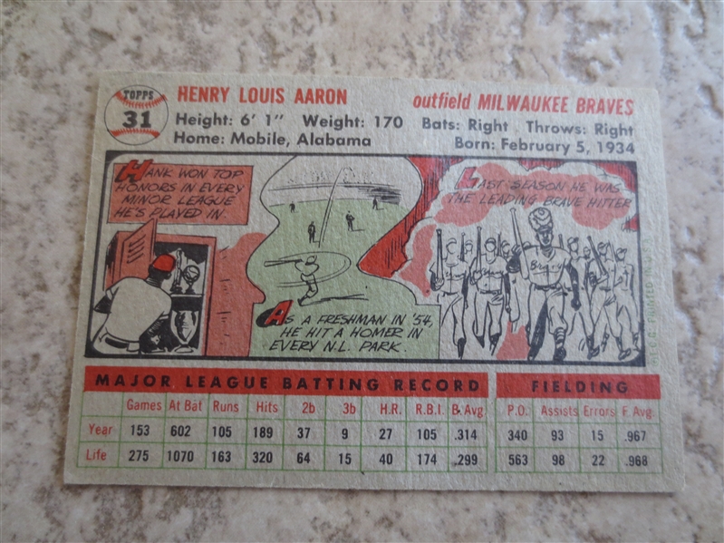 1956 Topps Hank Aaron baseball card #31 in nice condition
