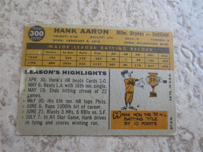 1960 Topps Willie McCovey rookie baseball card PLUS 1960 Topps Hank Aaron #300