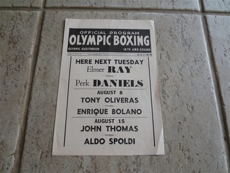 1944 Boxing Program Elmer Ray vs. Perk Daniels at Olympic Auditorium in Los Angeles