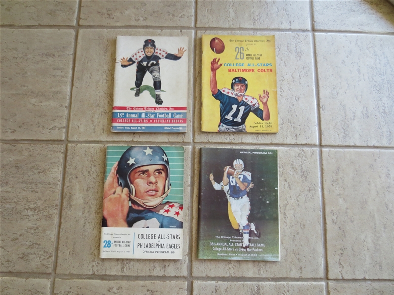 1951, 59, 61, 68 Chicago Tribune All Star football programs:  College All Stars vs. Browns, Colts, Eagles, and Packers