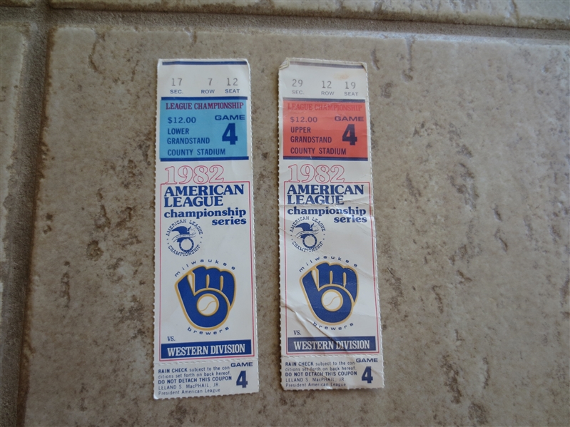(2) 1982 ALCS Championship tickets California Angels at Milwaukee Brewers Game 4
