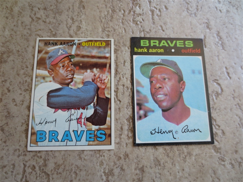 1967 Topps Hank Aaron PLUS 1971 Topps Hank Aaron baseball cards in very nice condition