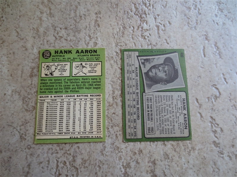 1967 Topps Hank Aaron PLUS 1971 Topps Hank Aaron baseball cards in very nice condition