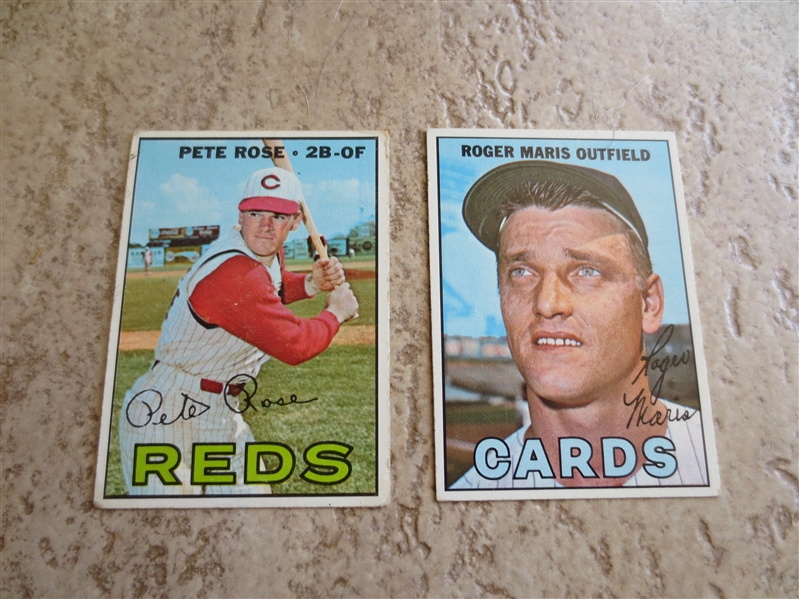 1967 Topps Roger Maris + 1967 Pete Rose baseball cards