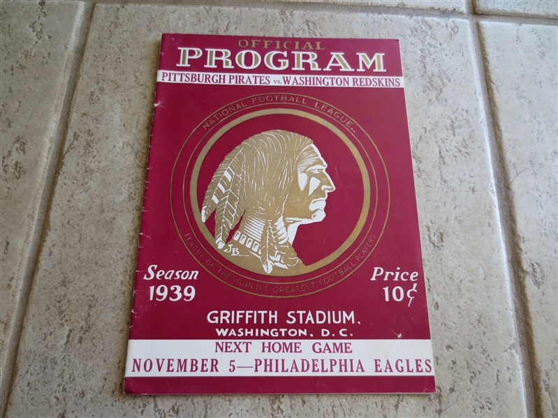 10-15-1939 Pittsburgh Pirates at Washington Redskins football program