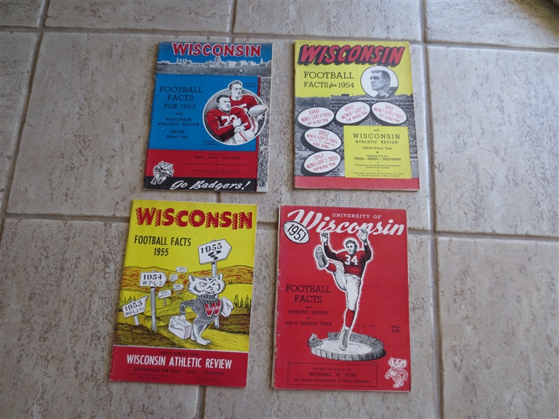 1951, 53, 54, 55 University of Wisconsin football media guides  RARE!