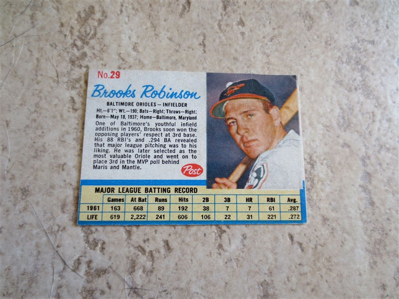 1962 Post Brooks Robinson baseball card #29