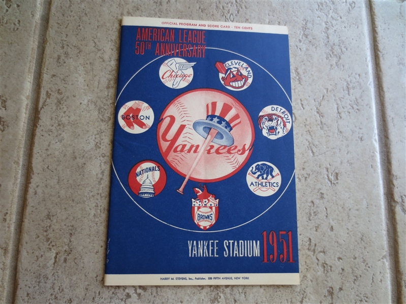 1951 Detroit Tigers at New York Yankees scored baseball program in beautiful condition