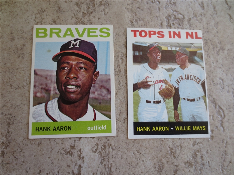 1964 Topps Hank Aaron baseball card #300 PLUS 1964 Topps Aaron/Willie Mays Tops in NL baseball cards in very nice shape