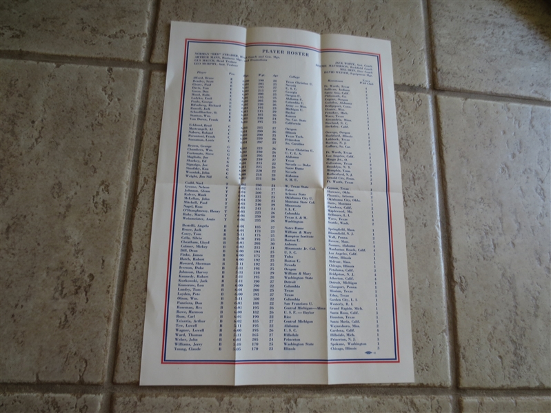 1949 New York Yankees AAFC Pro Football roster schedule in nice condition