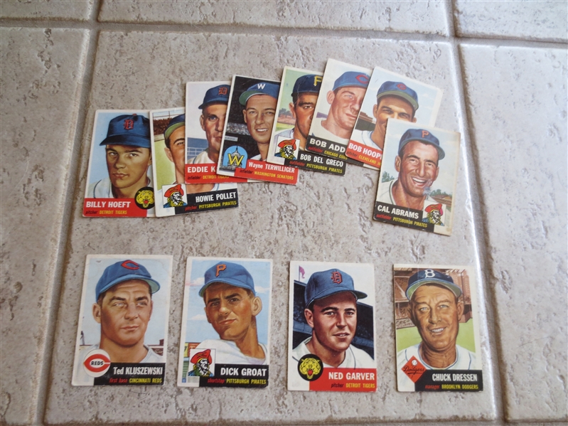 (12) different 1953 Topps baseball cards including Dick Groat, Ted Kluszewski, and Chuck Dressen