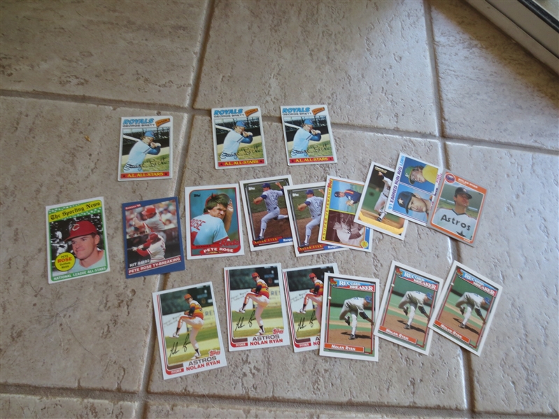 (18) George Brett, Pete Rose, and Nolan Ryan baseball cards