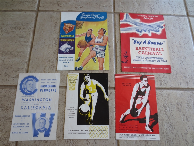 (5) University of California Basketball Programs from 1940, 41, 42, 48, 53 with playoff progs