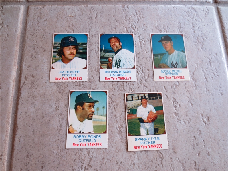 (5) 1975 Hostess baseball cards all Yankees including Munson, Hunter, and Lyle