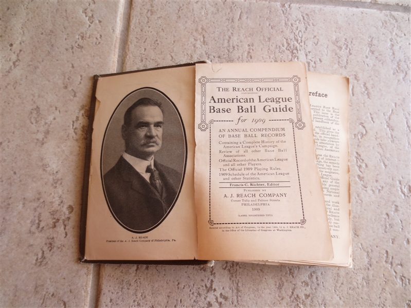 1909 Reach American League Base Ball Guide in rough shape and missing cover