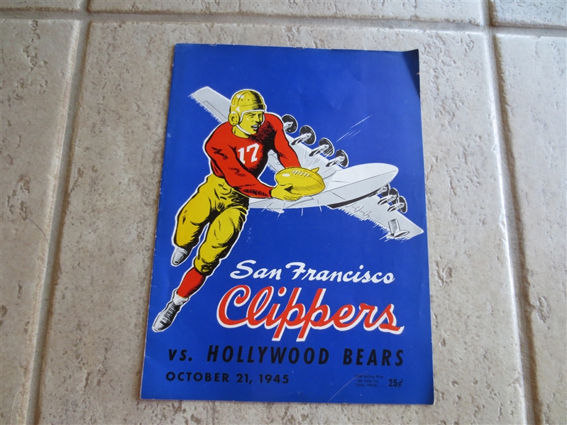 1945 Hollywood Bears at San Francisco Clippers Pro Football Program