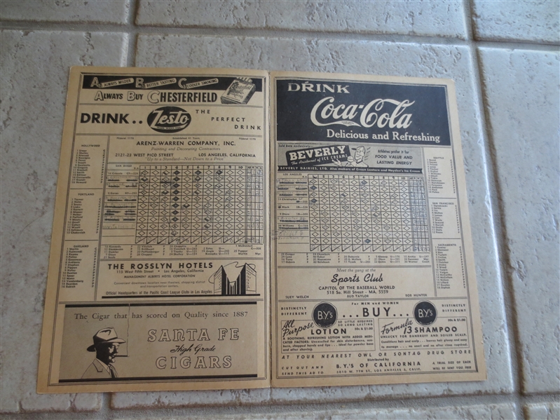 1946 San Diego Padres at Los Angeles Angels scored PCL baseball program