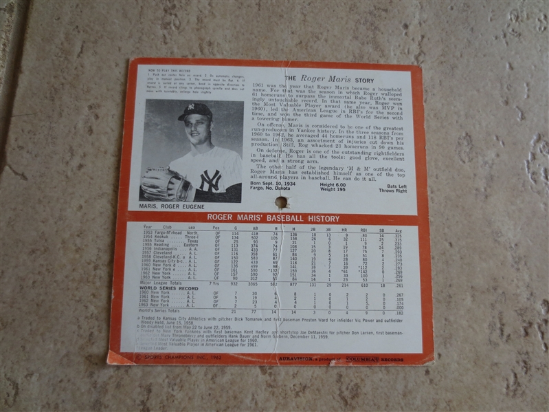 1964 Auravision Record Roger Maris New York Yankees 