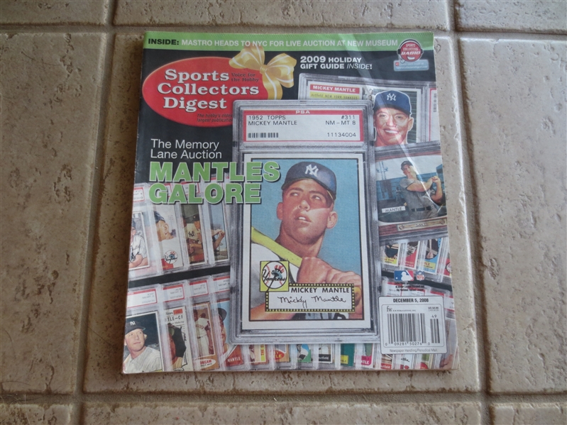 December 5, 2008 Sports Collectors Digest with 1952 Topps PSA 8 Mantle Memory Lane Auction cover