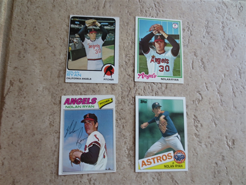 (4) different Nolan Ryan Topps baseball cards from 1973, 77, 78, and 85