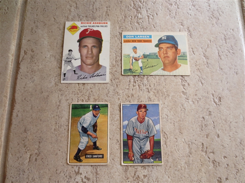 (4) 1950's Bowman and Topps baseball cards including 1954 Topps Richie Ashburn in super shape
