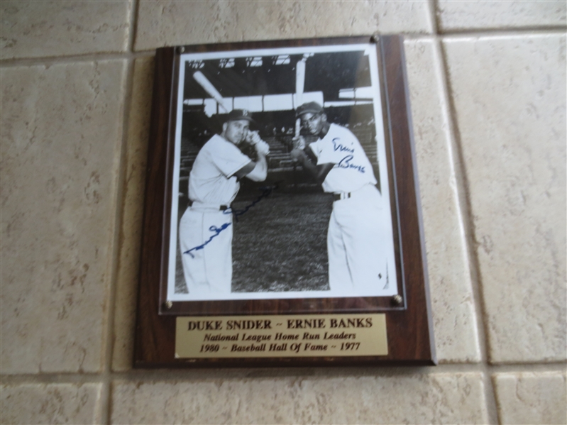 Autographed Duke Snider and Ernie Banks black and white photo