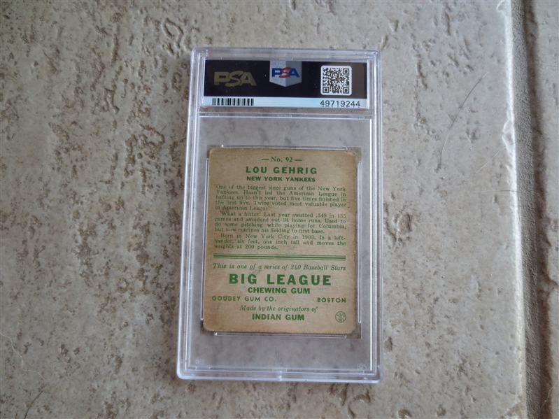 1933 Goudey Lou Gehrig PSA 2 Good baseball card #92