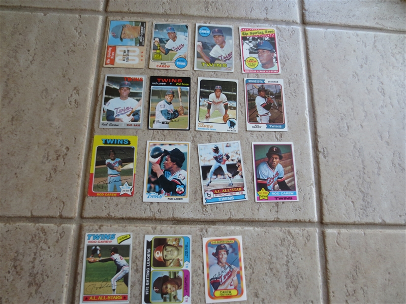 (15) different Rod Carew baseball cards from 1968-1979