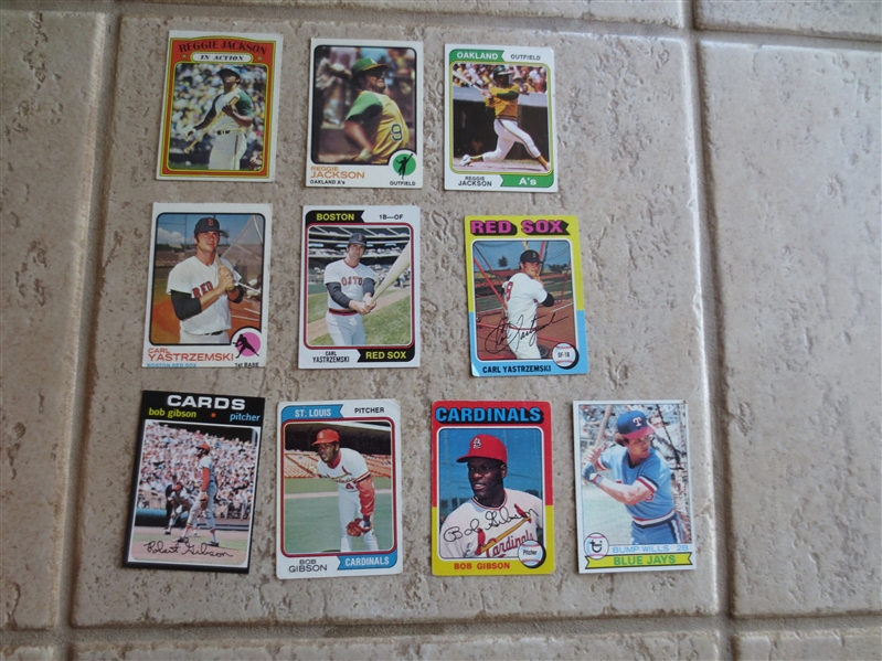 (9) Topps baseball cards of Reggie Jackson, Carl Yastrzemski, and Bob Gibson