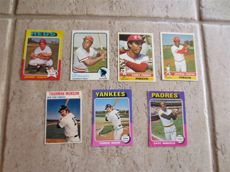 (7) vintage baseball cards of Superstars:  Bench, Morgan, Perez, Foster, Munson, Winfield