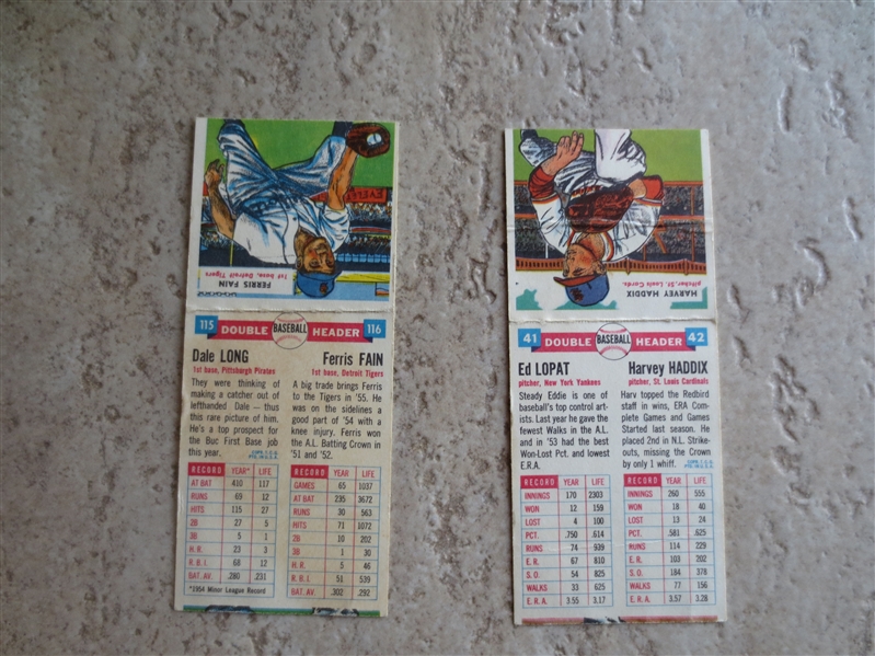 (2) 1955 Topps Doubleheaders Lopat/Haddix and Long/Fain in very nice condition