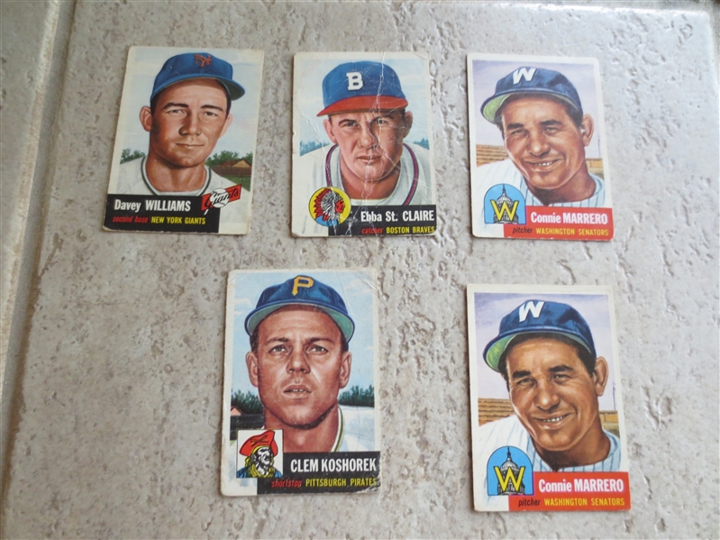 (5) 1953 Topps baseball cards in affordable condition