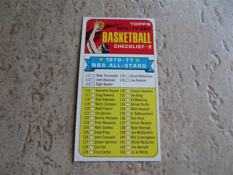 1970-71 Topps Basketball Checklist #2 in beautiful condition