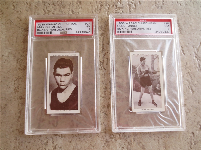 (2) 1938 Churchman Boxing Cards Tunney & Schmeling each PSA 7 nmt