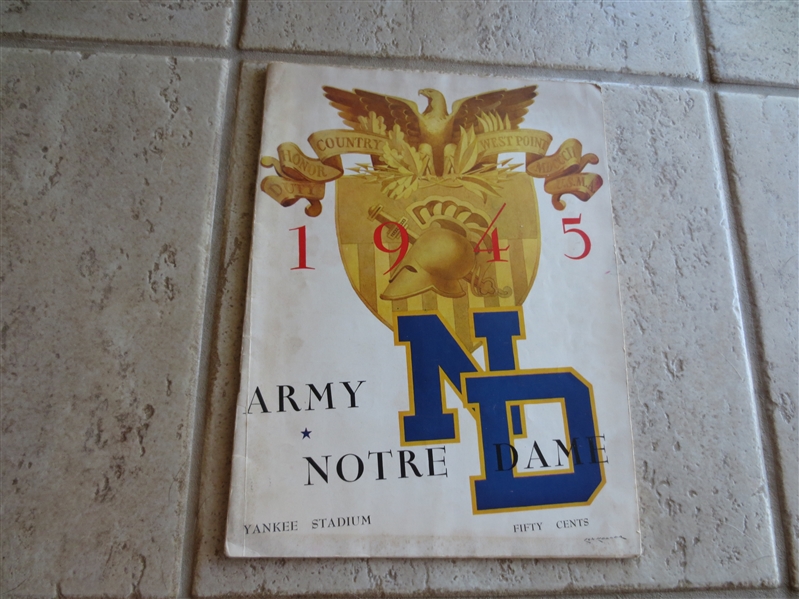 1945 Notre Dame vs. Army at Yankee Stadium football program---Army is National Champion with Blanchard and Davis