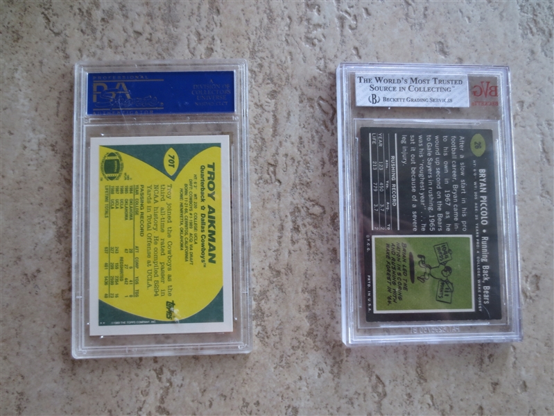 1989 Topps Traded Troy Aikman PSA 10 Gem Mint football card PLUS 1969 Topps Brian Piccolo BVG 6 ex-mt football card #26