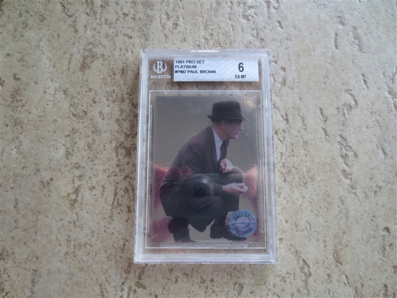 RARE 1991 Pro Set Hologram Paul E. Brown Football Card with $40 of Platinum in the card!  Graded Beckett 6 ex-mt