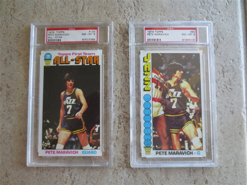 (2) different 1976-77 Topps Pete Maravich PSA 8 nmt-mt basketball cards #60 and #130