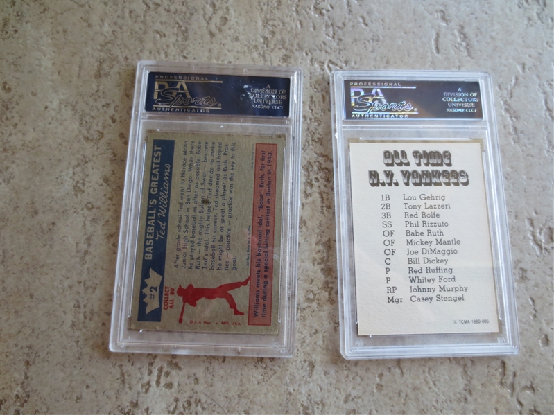1959 Fleer Ted Williams Ted's Idol-Babe Ruth PLUS 1980 TCMA Mickey Mantle---both PSA graded