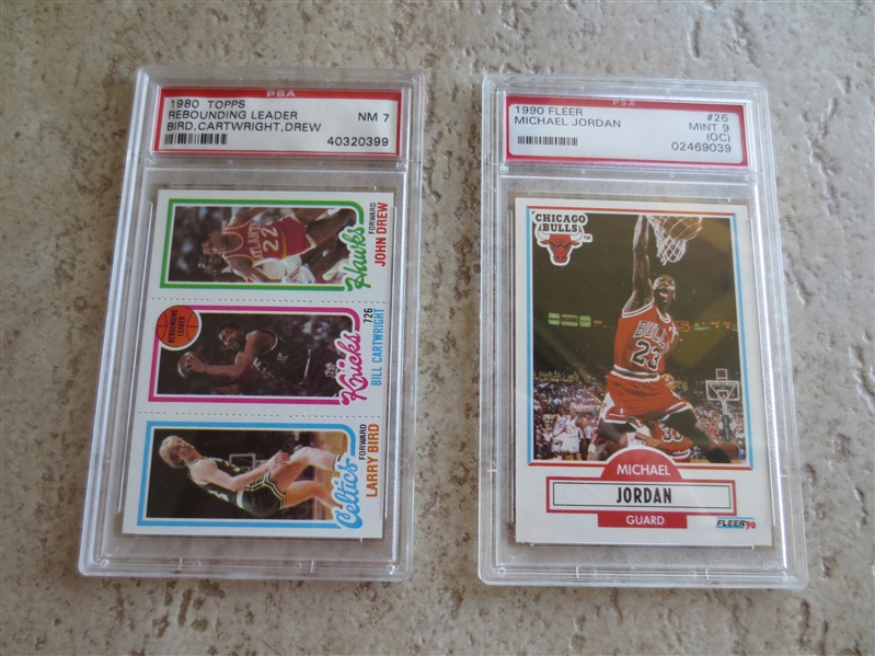 1980-81 Topps Rebounding Leader Larry Bird PSA 7 plus 1990-91 Fleer Michael Jordan PSA 9 (OC)