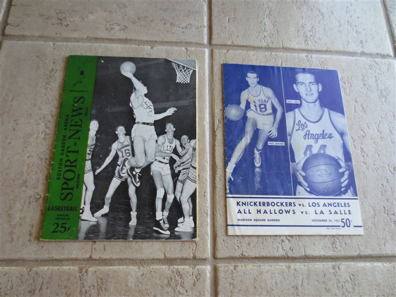 1952 Lakers at Celtics PLUS 1961 Lakers at Knicks unscored basketball programs Cousy, Sharman, Mikan, Pollard