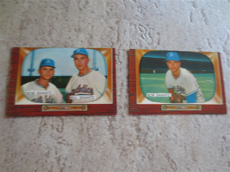 Two 1955 Bowman Bob Shantz and Bob and Bill Shantz baseball cards in very nice shape