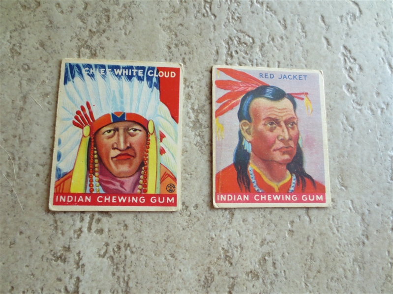 (2) 1933 Goudey Indian cards:  Red Jacket #26 and Chief White Cloud #92