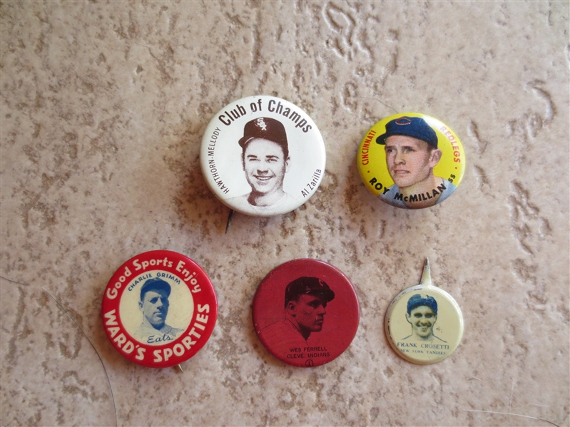 (5) different early Baseball Pins---tough to find!