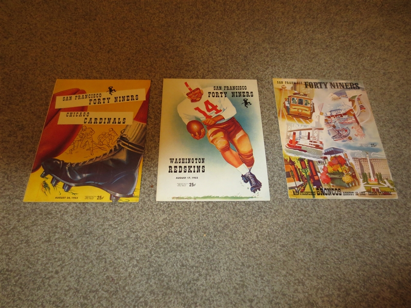 (3) 1952 San Francisco 49ers football programs vs. Cardinals, Redskins, and Broncos in great shape